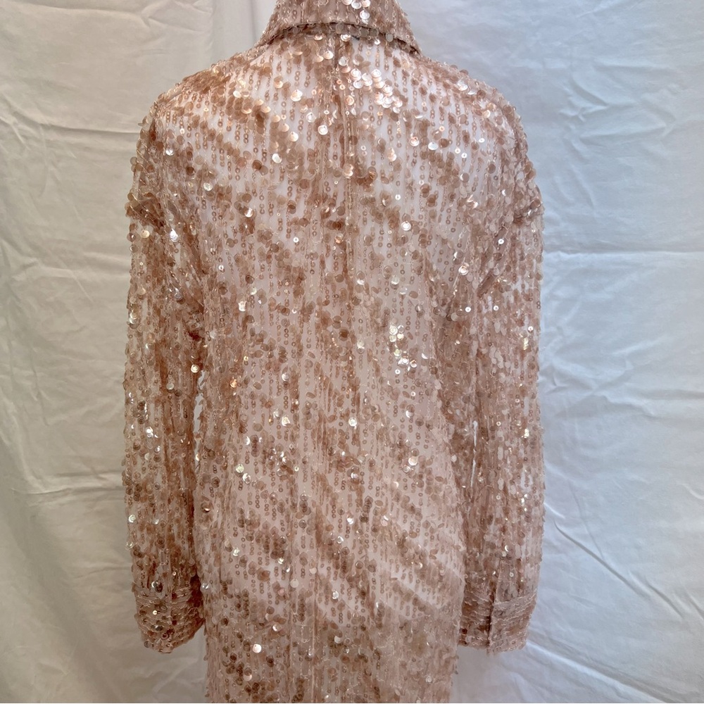 ZARA rose gold sequin collared duster with snap-up front. - Picture 6 of 15